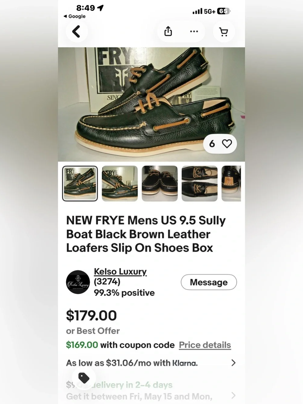 FRYE Mens Size US 10 Sully Boat Green Brown Leather Loafers Slip On Shoes